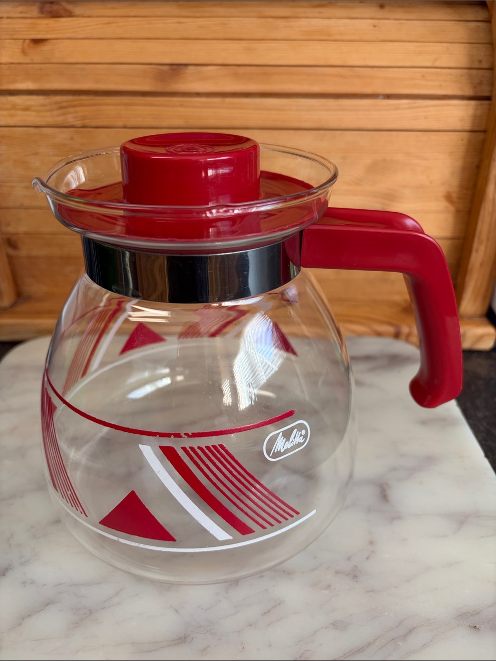 Vintage Melitta Red Glass Coffee Carafe with Red Handle